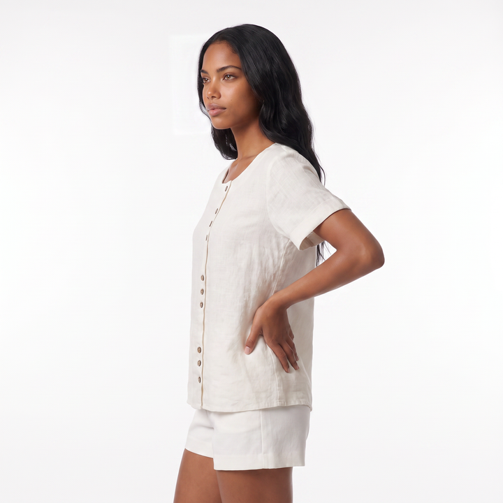 Sunoire sienna womens casual button front tunic top top side crop 01