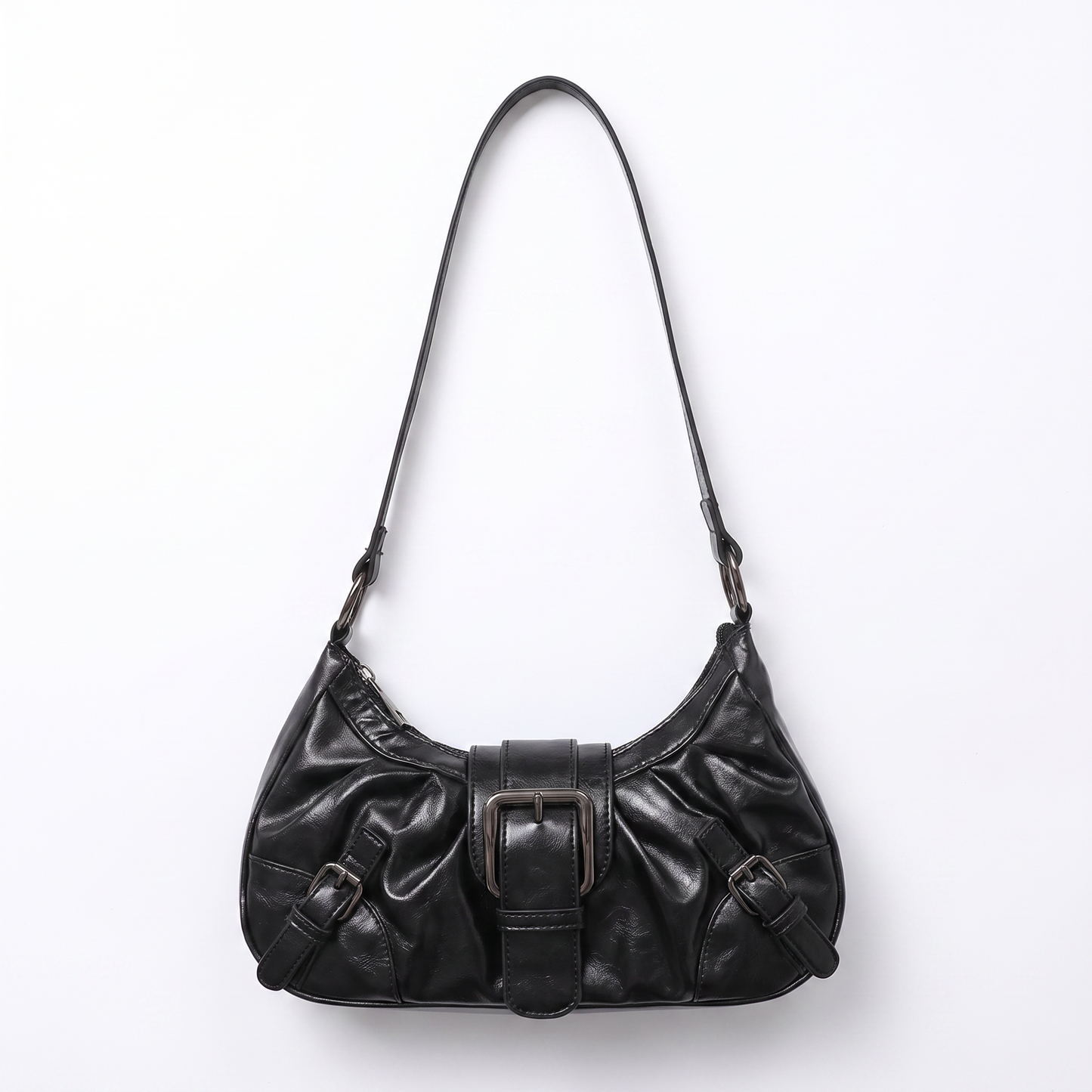 Sunoire simone black pleated hobo bag 01 front