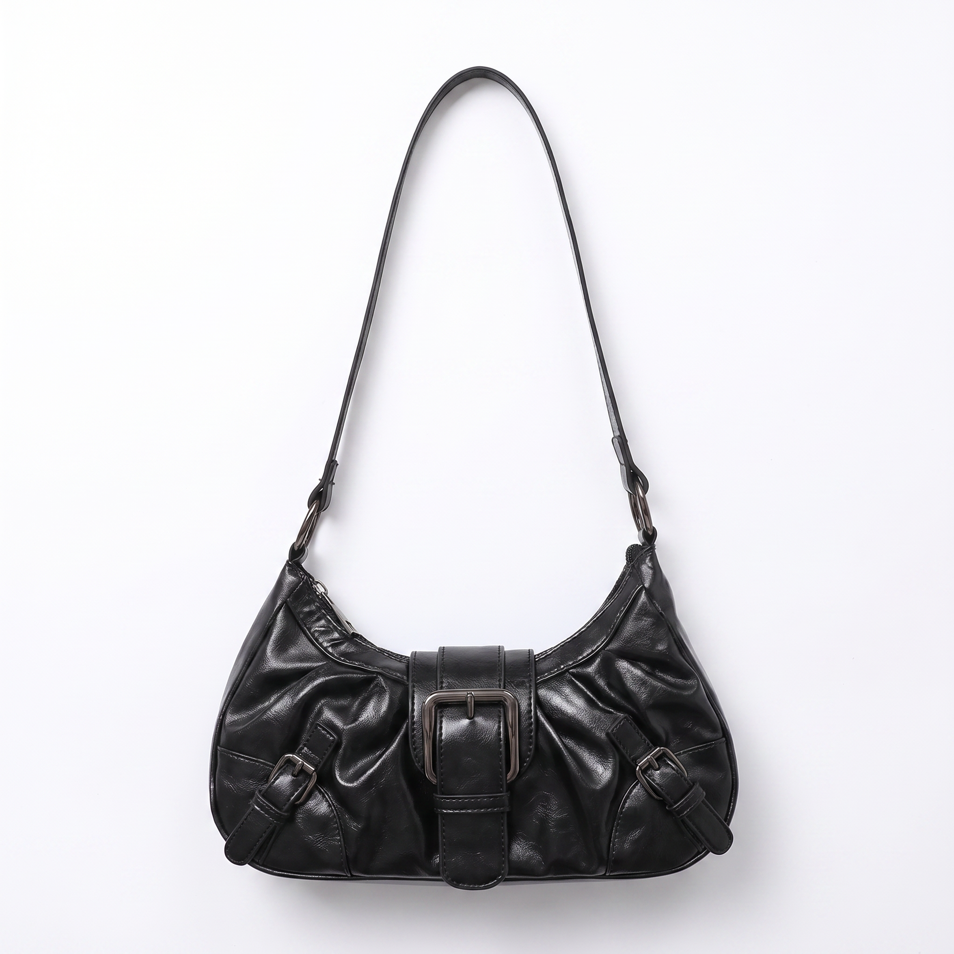 Sunoire simone black pleated hobo bag 01 front