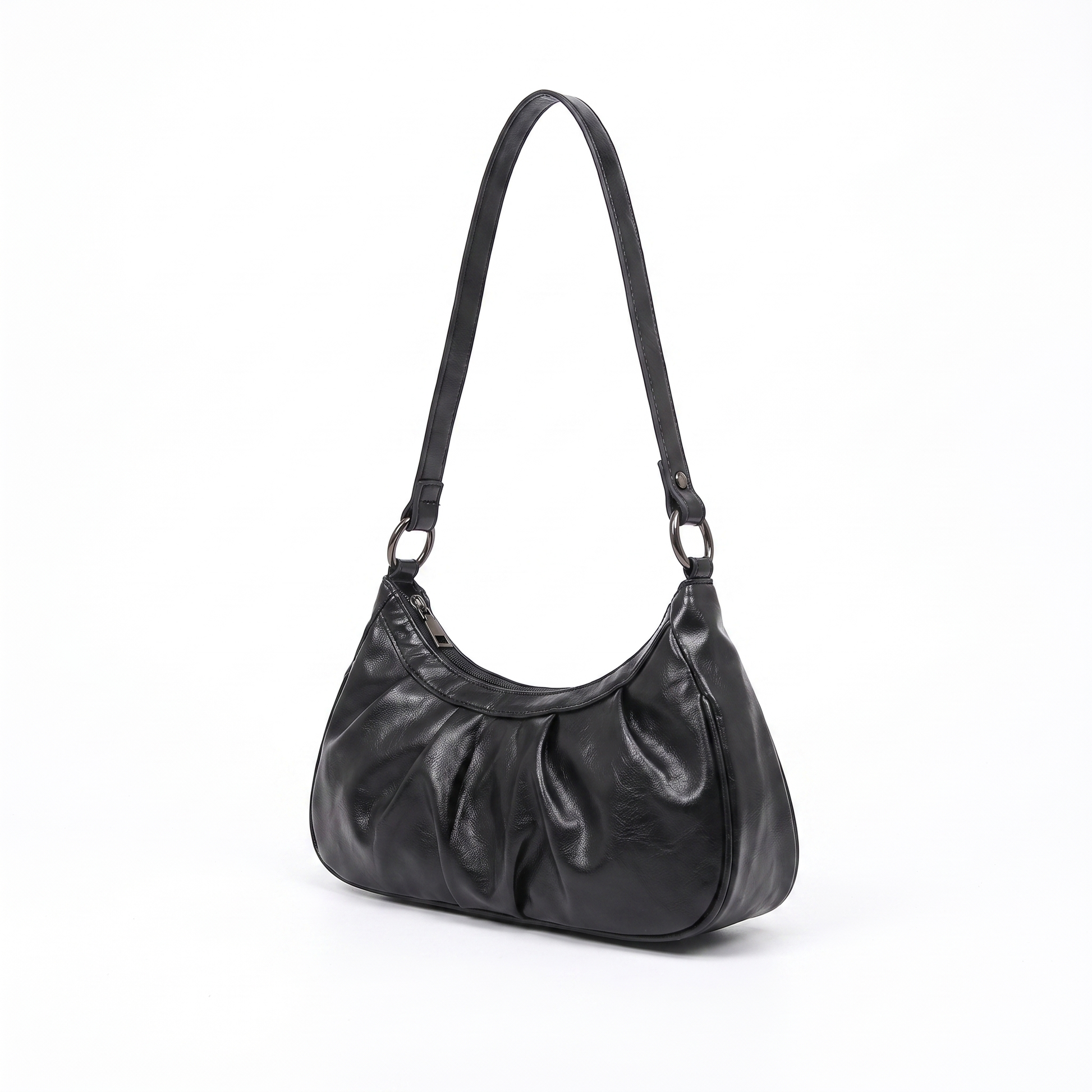 Sunoire simone black pleated hobo bag 02 three quarter