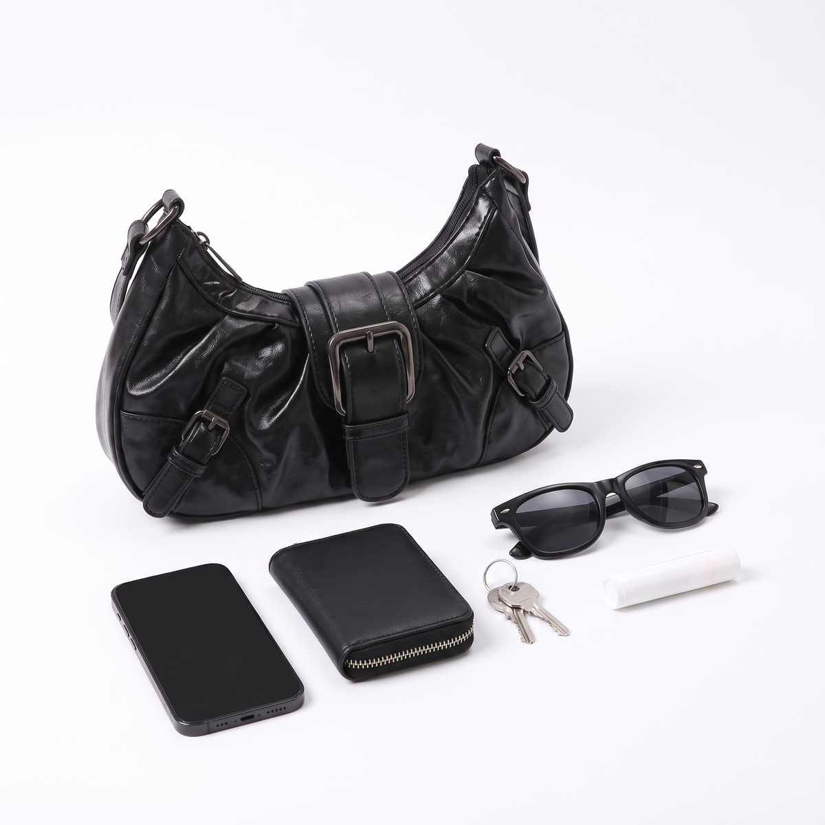 Pleated Slouchy Faux Leather Hobo Bag, what fits inside
