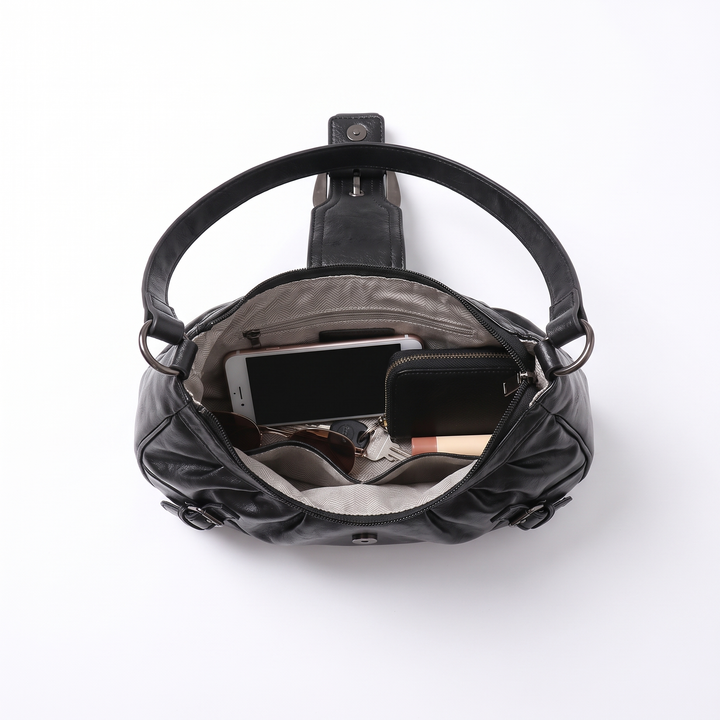 Pleated Slouchy Faux Leather Hobo Bag, interior