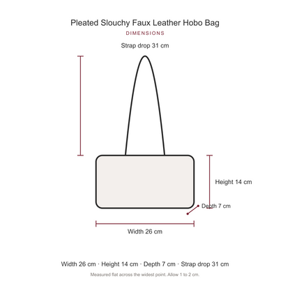 Pleated Slouchy Faux Leather Hobo Bag, dimensions