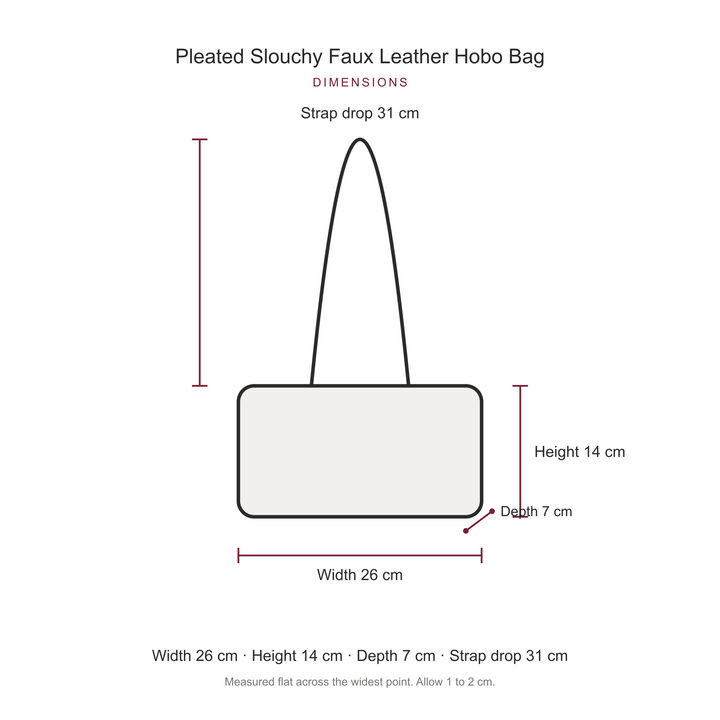 Pleated Slouchy Faux Leather Hobo Bag, dimensions