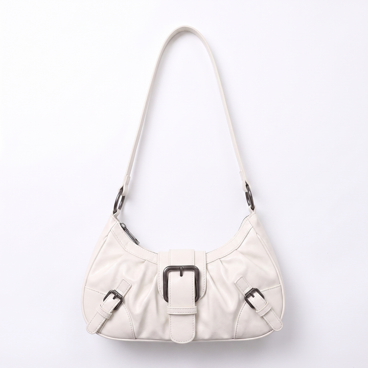 Pleated Slouchy Faux Leather Hobo Bag – Black Everyday Casual Shoulder Bag — White