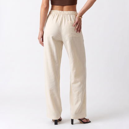 Sunoire simple style plain drawstring baggy straight trousers women all matching slimming casual pants bottom back crop 01