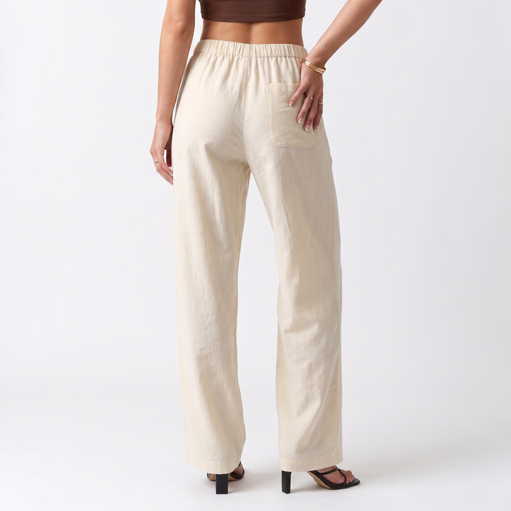 Sunoire simple style plain drawstring baggy straight trousers women all matching slimming casual pants bottom back crop 01