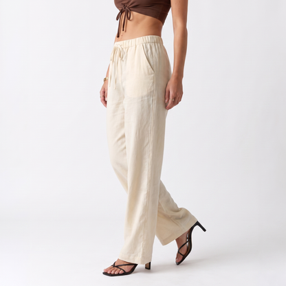 Sunoire simple style plain drawstring baggy straight trousers women all matching slimming casual pants bottom crop 3q 01