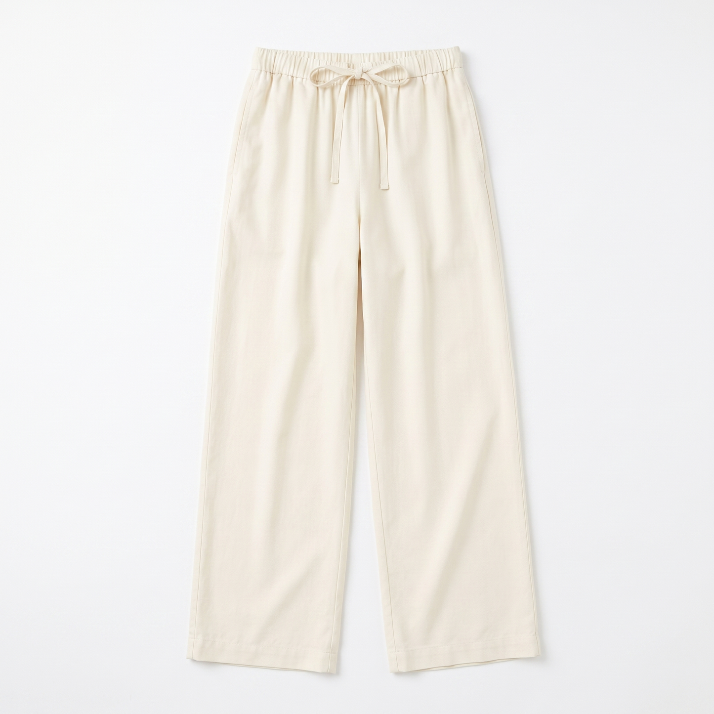 Sunoire simple style plain drawstring baggy straight trousers women all matching slimming casual pants garment flatlay 01