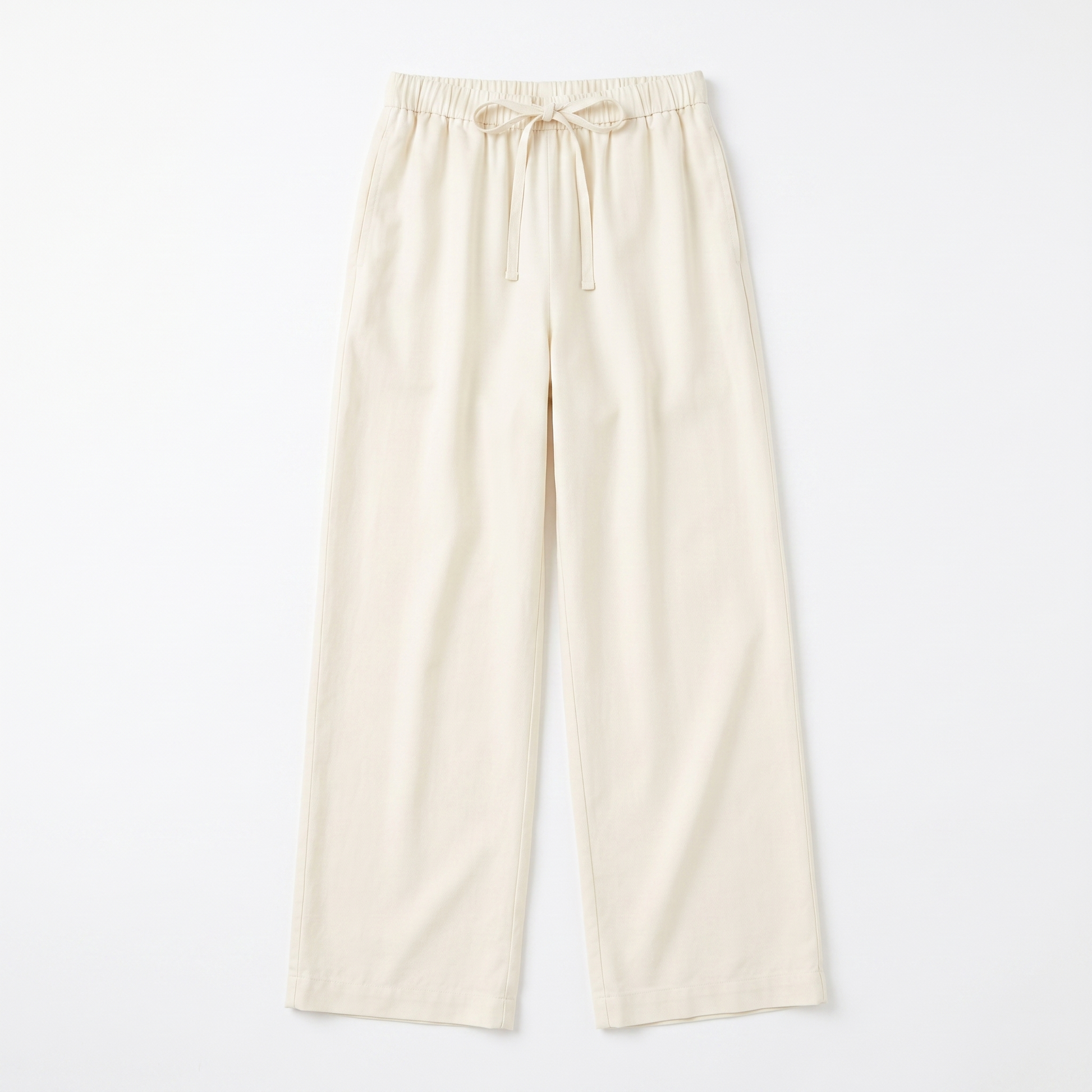 Sunoire simple style plain drawstring baggy straight trousers women all matching slimming casual pants garment flatlay 01