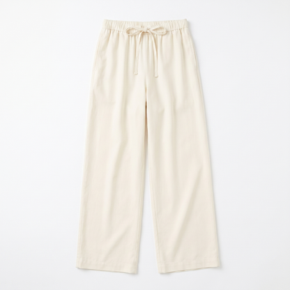 Sunoire simple style plain drawstring baggy straight trousers women all matching slimming casual pants garment flatlay 01
