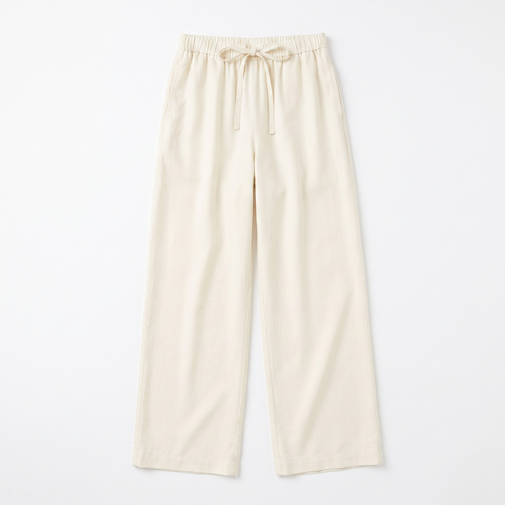 Sunoire simple style plain drawstring baggy straight trousers women all matching slimming casual pants garment flatlay 01