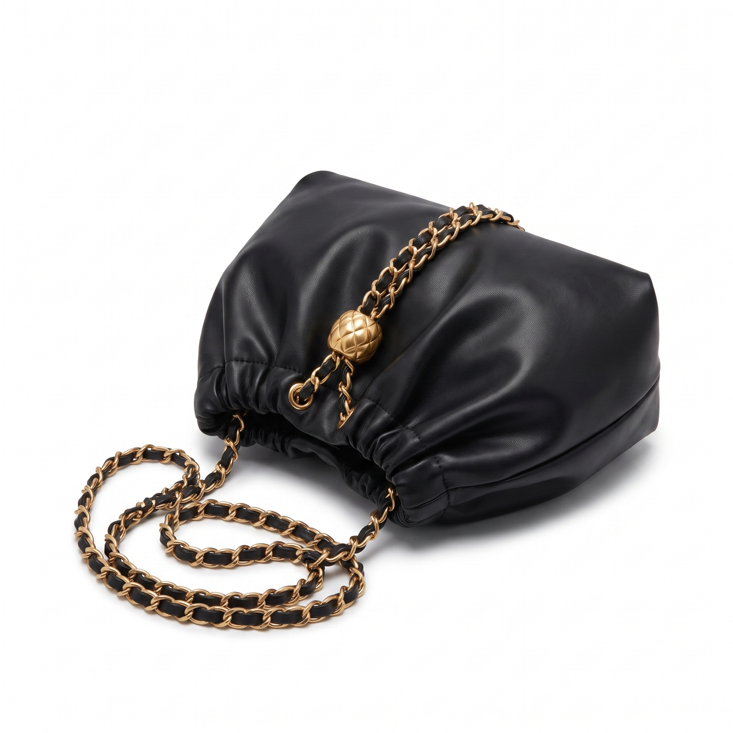 Sunoire sloane black ruched chain shoulder bag 02 three quarter