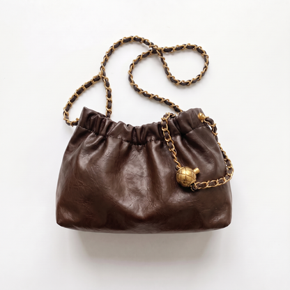 Sunoire sloane black ruched chain shoulder bag colorway coffee