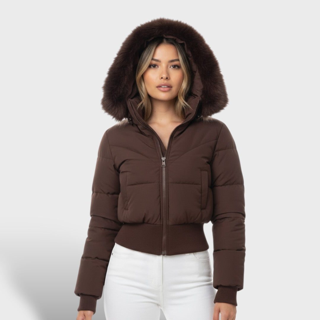 Sorrel | Cropped Puffer Jacket Faux Fur Hood for Women in Brown