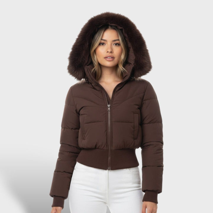 Sorrel | Cropped Puffer Jacket Faux Fur Hood for Women in Brown