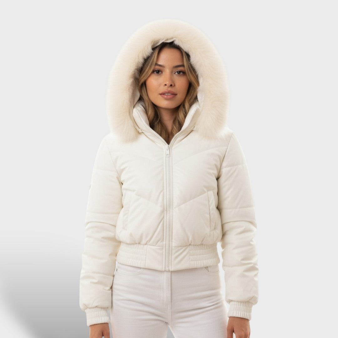 Sorrel | Cropped Puffer Jacket Faux Fur Hood for Women in White
