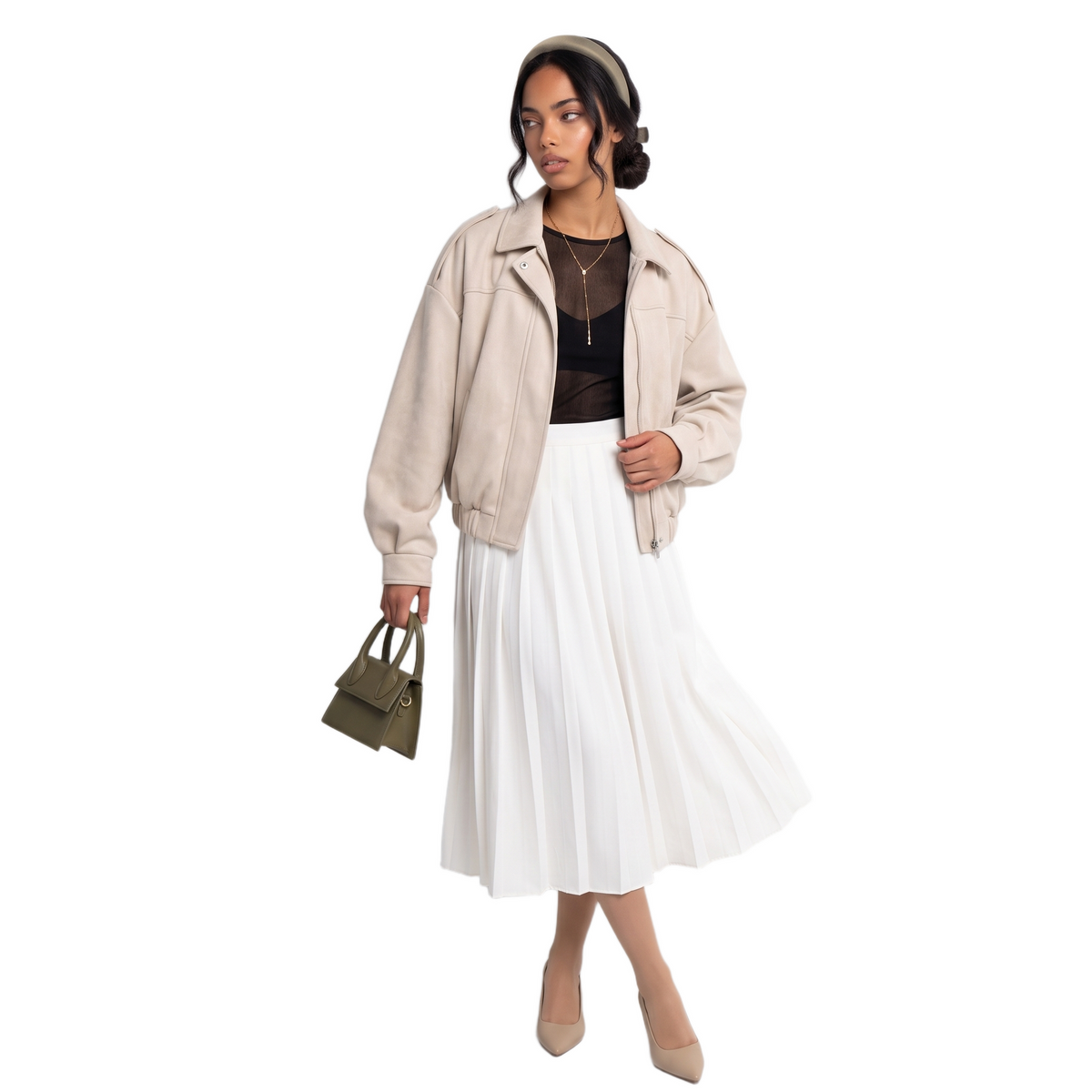 Sunoire spot cross border women s clothing wholesale european american style suede loose poncho fall zipper closure 9 colors optional colorway cream front hero 01