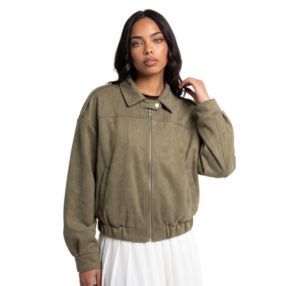 Sunoire spot cross border women s clothing wholesale european american style suede loose poncho fall zipper closure 9 colors optional top front crop 01