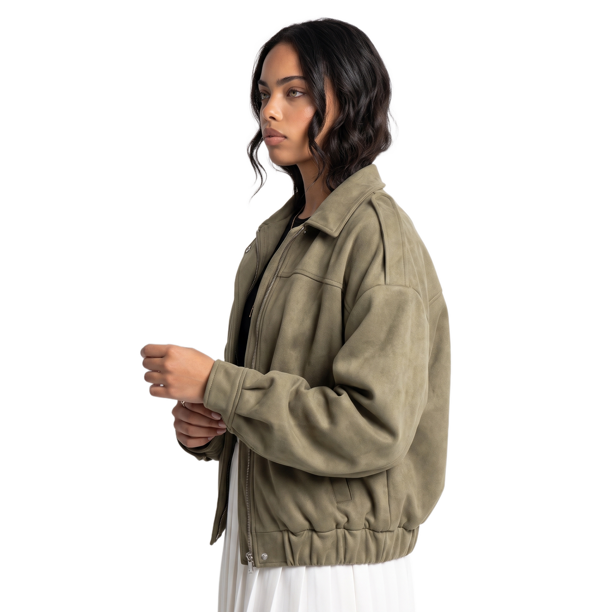 Sunoire spot cross border women s clothing wholesale european american style suede loose poncho fall zipper closure 9 colors optional top side crop 01