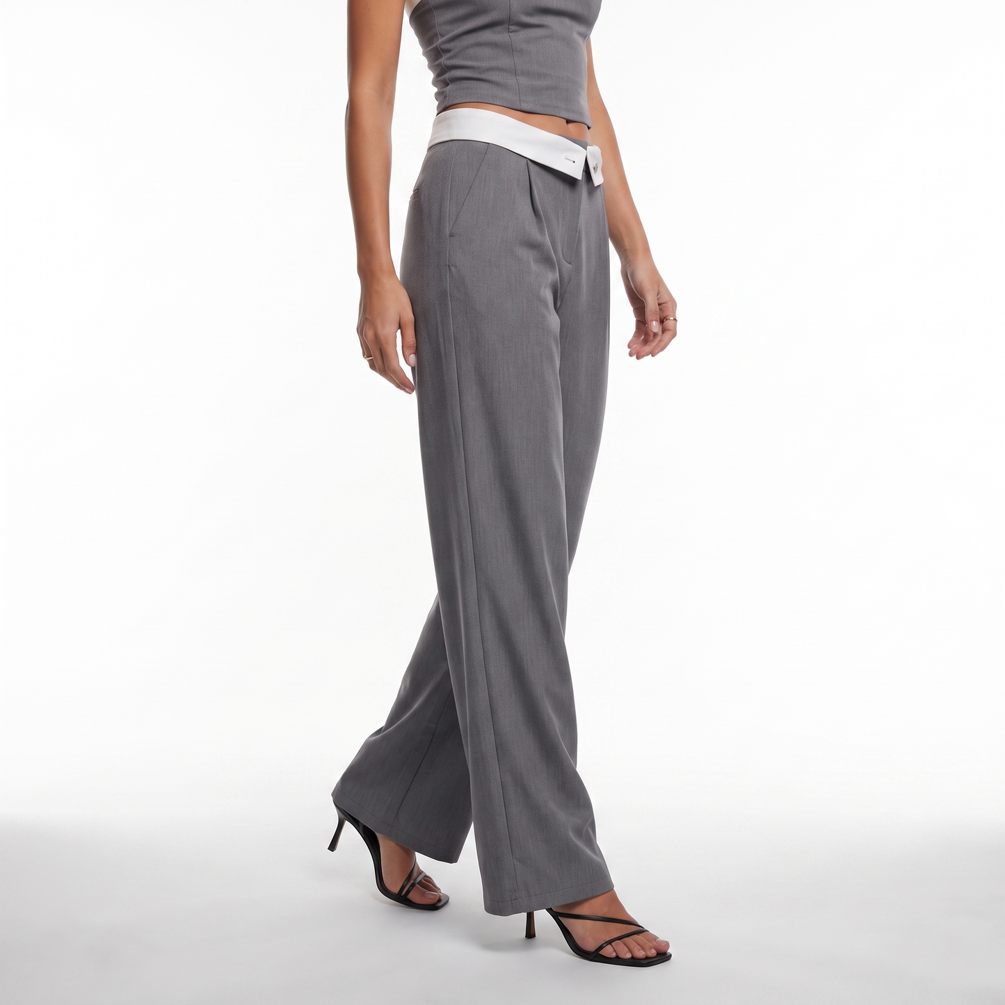 Sunoire spring new in stock sleeveless crop blazer top two piece women clothing long pants set bottom crop 3q 01