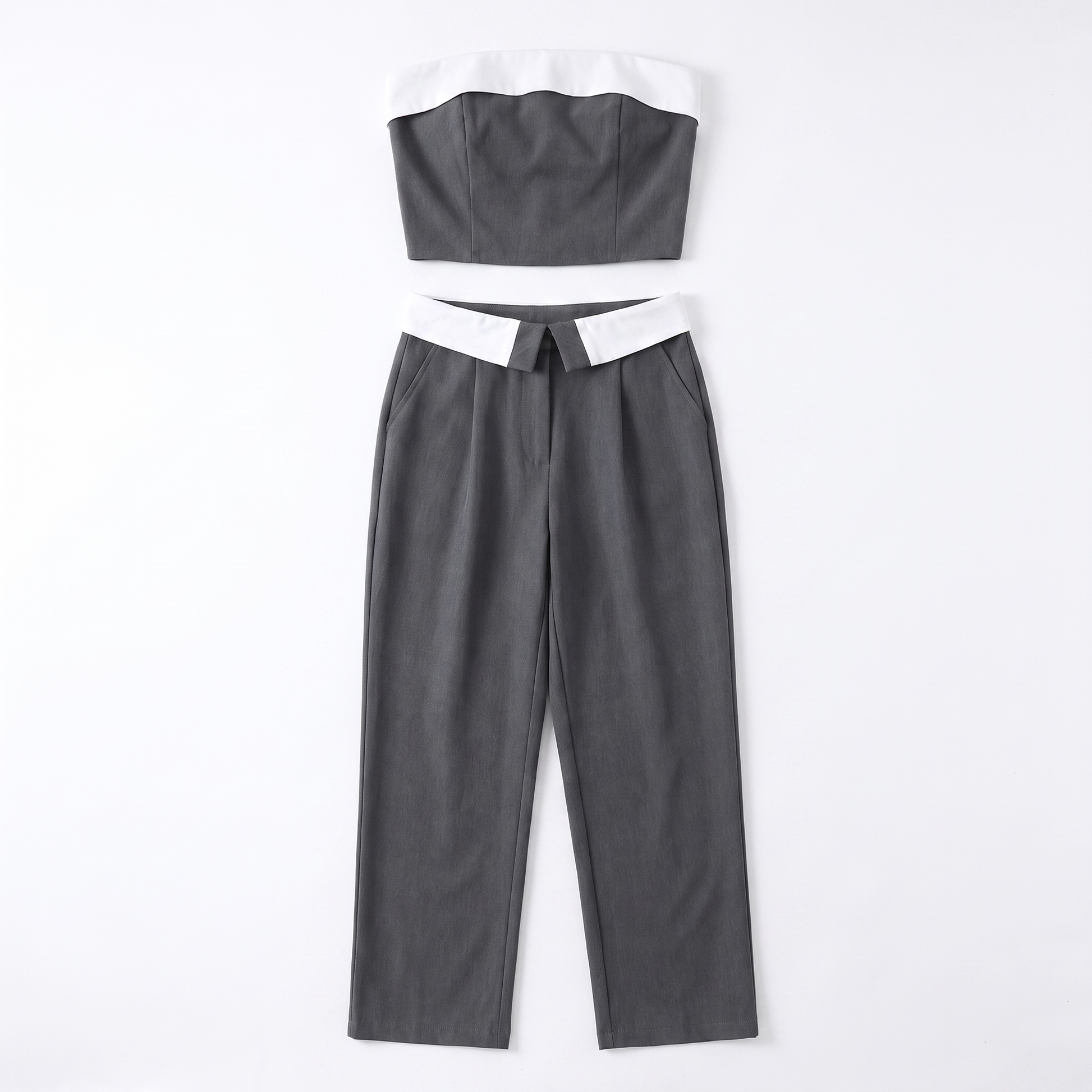 Sunoire spring new in stock sleeveless crop blazer top two piece women clothing long pants set garment flatlay 01