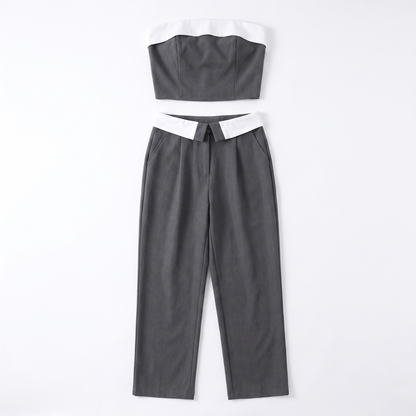 Sunoire spring new in stock sleeveless crop blazer top two piece women clothing long pants set garment flatlay 01