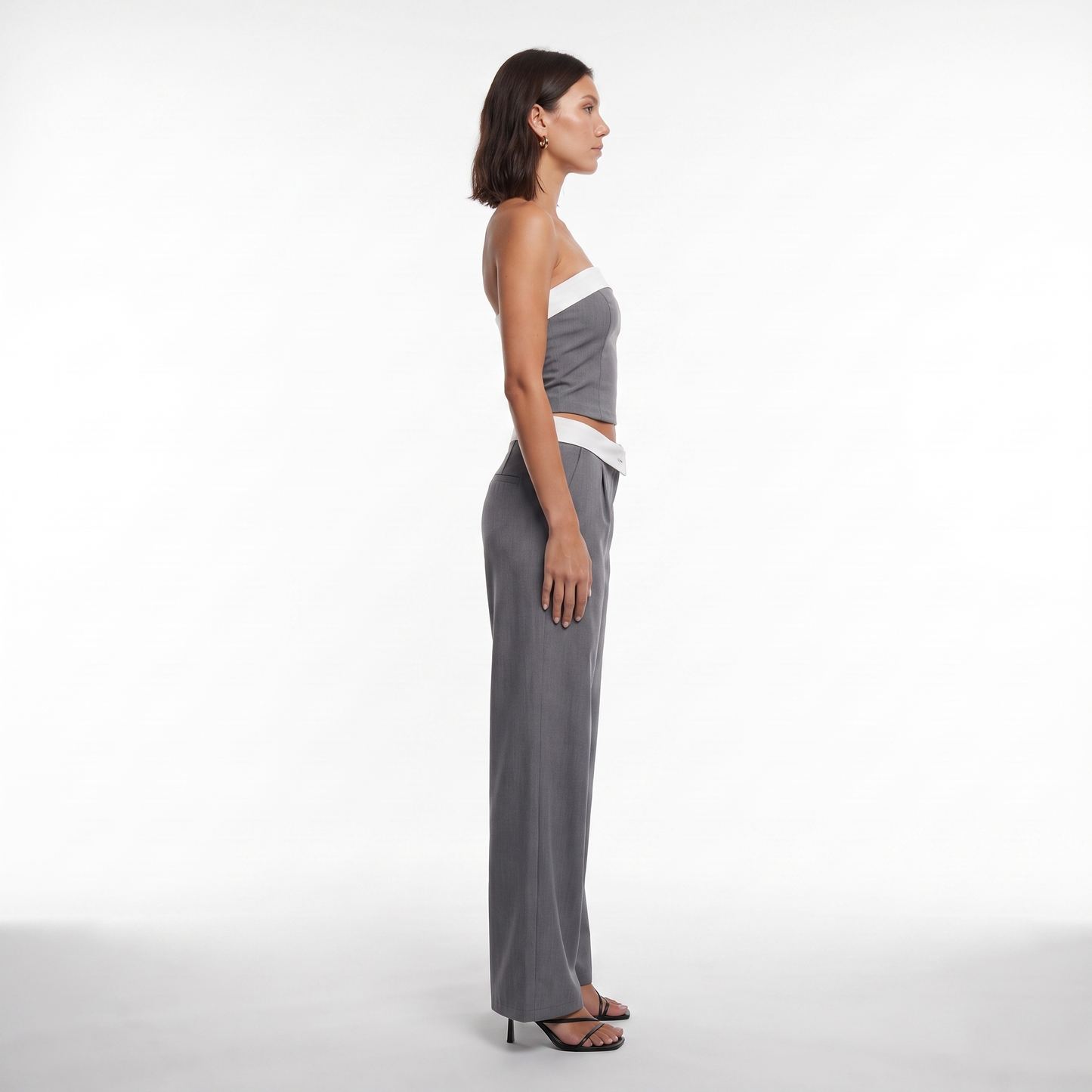 Sunoire spring new in stock sleeveless crop blazer top two piece women clothing long pants set side view 01