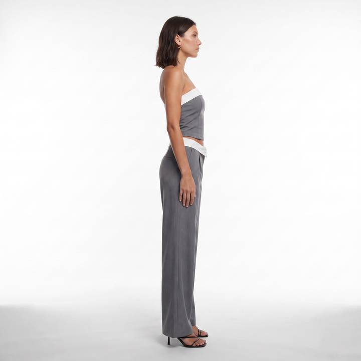 Sunoire spring new in stock sleeveless crop blazer top two piece women clothing long pants set side view 01
