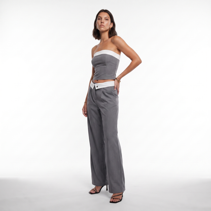 Sunoire spring new in stock sleeveless crop blazer top two piece women clothing long pants set three quarter 01