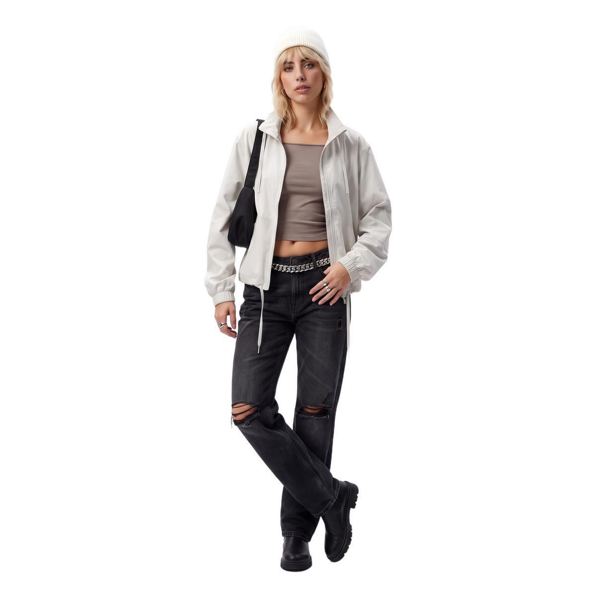 Sunoire spring new solid thin polyester sports casual stand collar jacket women loose fit versatile long sleeve fitness top colorway ivory white front hero 01