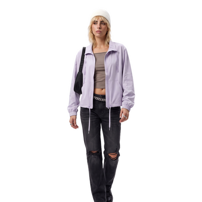 Sunoire spring new solid thin polyester sports casual stand collar jacket women loose fit versatile long sleeve fitness top colorway sky purple front hero 01