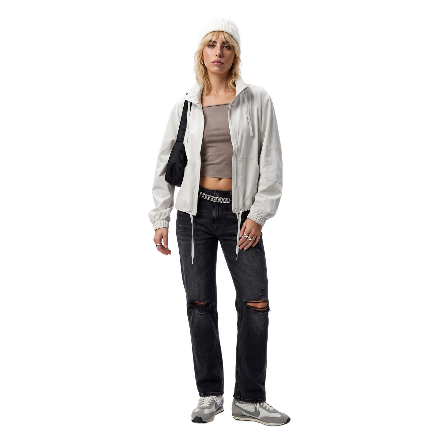 Sunoire spring new solid thin polyester sports casual stand collar jacket women loose fit versatile long sleeve fitness top front hero 01