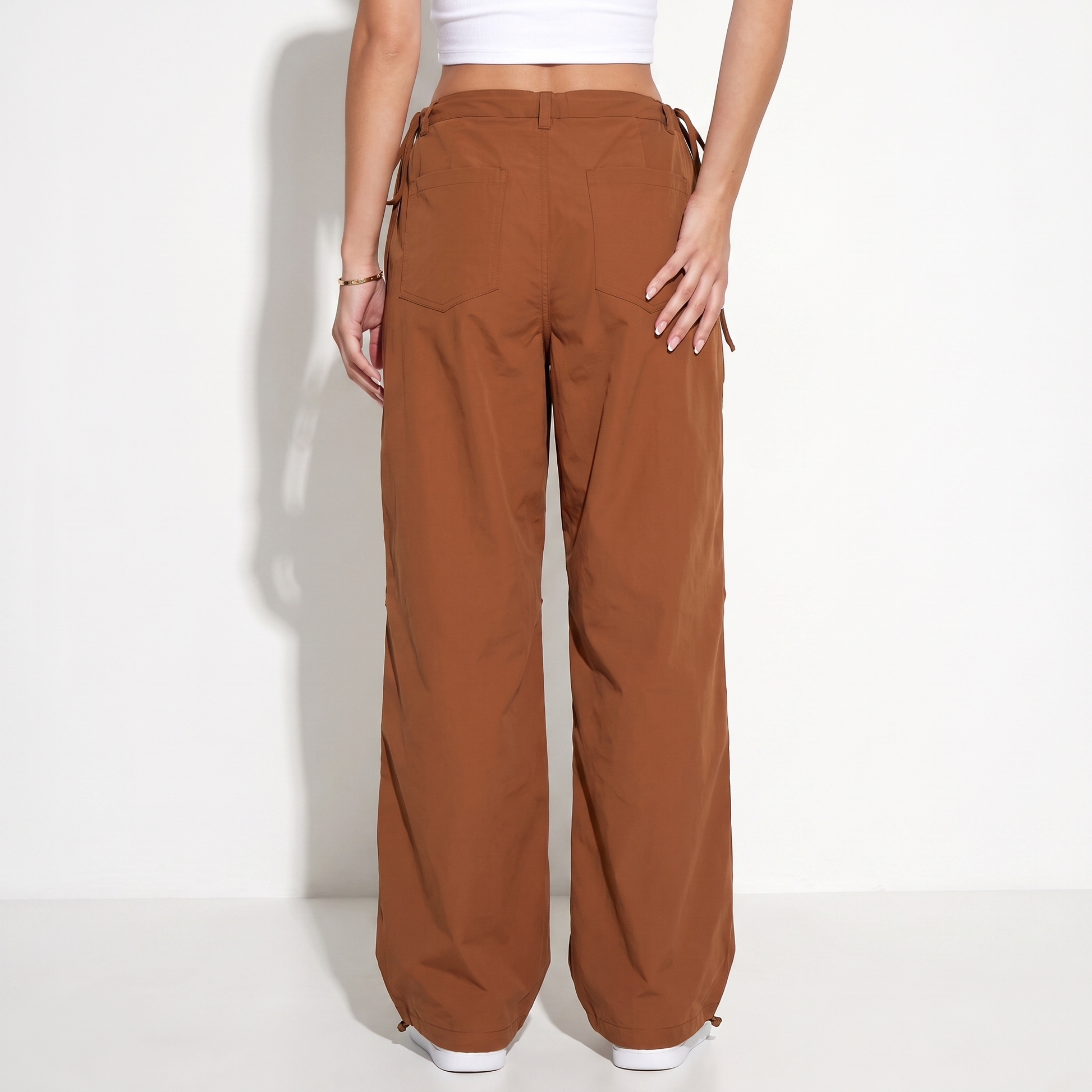 Sunoire streetwear workout casual pocket high waist wide leg cargo pants women loose baggy pants bottom back crop 01