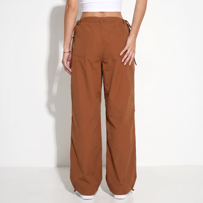 Sunoire streetwear workout casual pocket high waist wide leg cargo pants women loose baggy pants bottom back crop 01