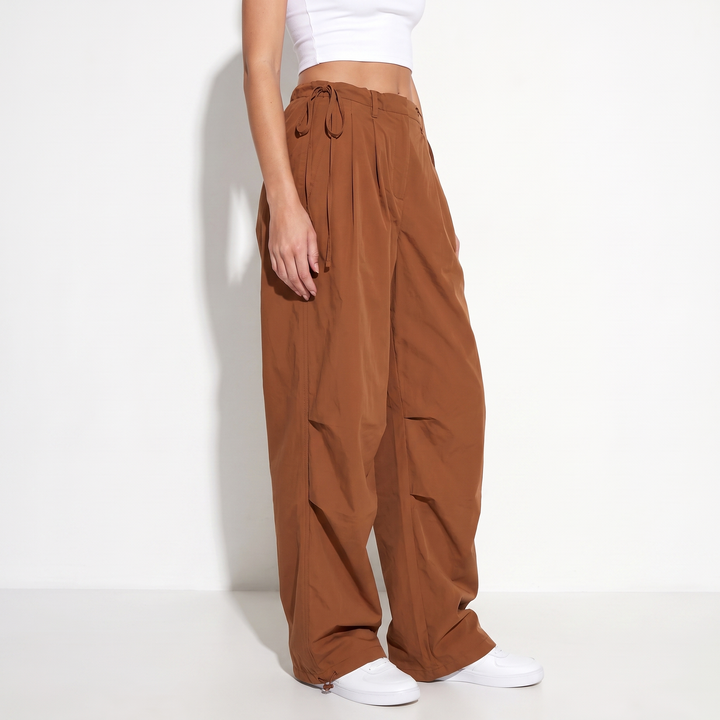 Sunoire streetwear workout casual pocket high waist wide leg cargo pants women loose baggy pants bottom crop 3q 01