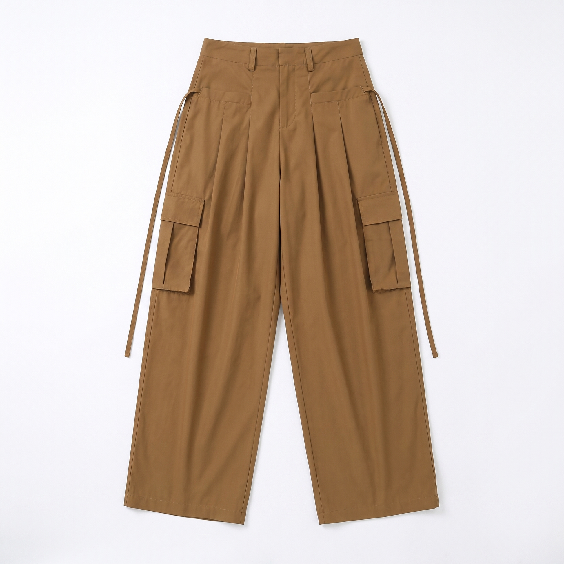 Sunoire streetwear workout casual pocket high waist wide leg cargo pants women loose baggy pants garment flatlay 01