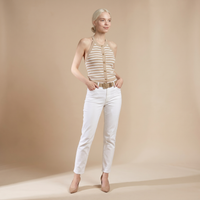 Sunoire striped halter sleeveless tank causal golden button decor breathable knit top front hero 01
