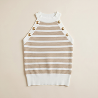 Sunoire striped halter sleeveless tank causal golden button decor breathable knit top garment flatlay 01