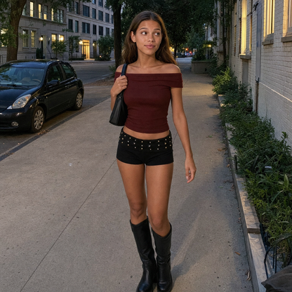 Studded Foldover Low Rise Micro Shorts – Going Out Party Shorts — lifestyle photo