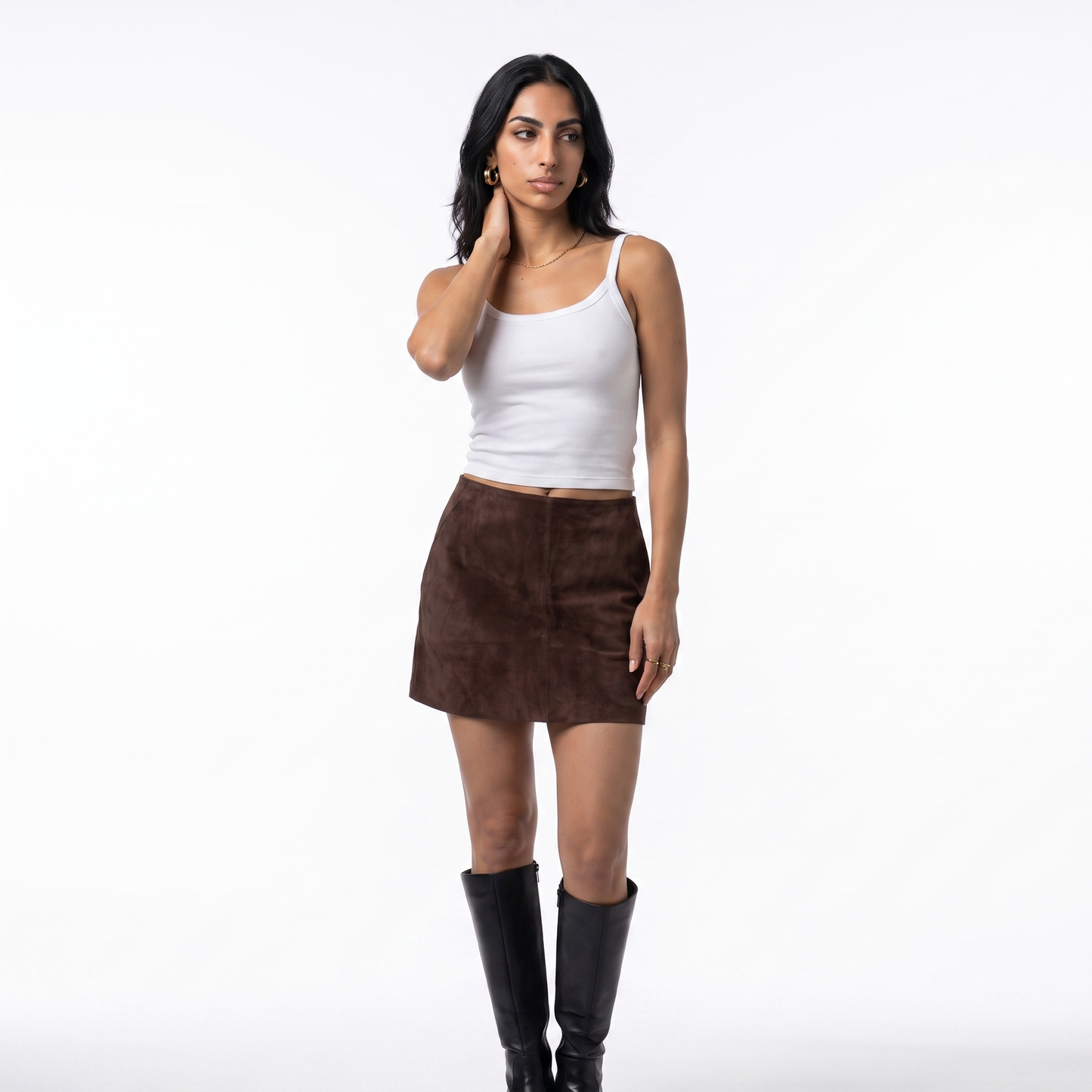Sunoire suede minirok voor vrouwen 2025 lente chic sexy 2e057660 colorway espresso front hero 01
