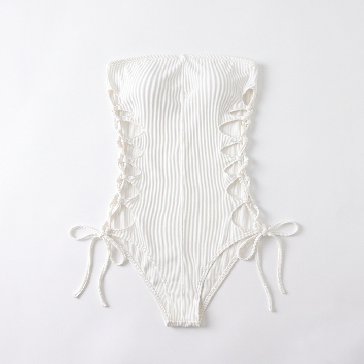 Sunoire summer casual sexy fashion sleeveless tube romper with socks bodycon hollow out 2 two piece set garment flatlay 01