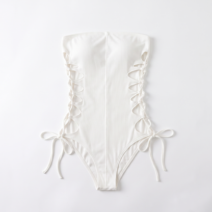 Sunoire summer casual sexy fashion sleeveless tube romper with socks bodycon hollow out 2 two piece set garment flatlay 01