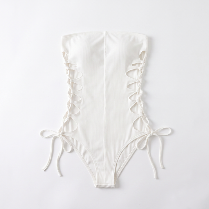 Sunoire summer casual sexy fashion sleeveless tube romper with socks bodycon hollow out 2 two piece set garment flatlay 01