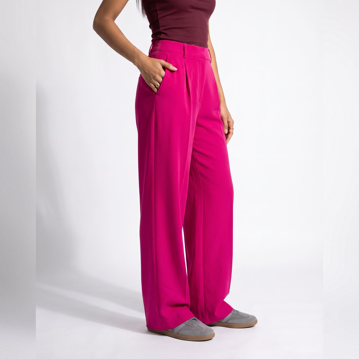 Sunoire summer elastic waist dress pants for woman new in mopping suit pant straight loose casual trousers women bottom crop 3q 01