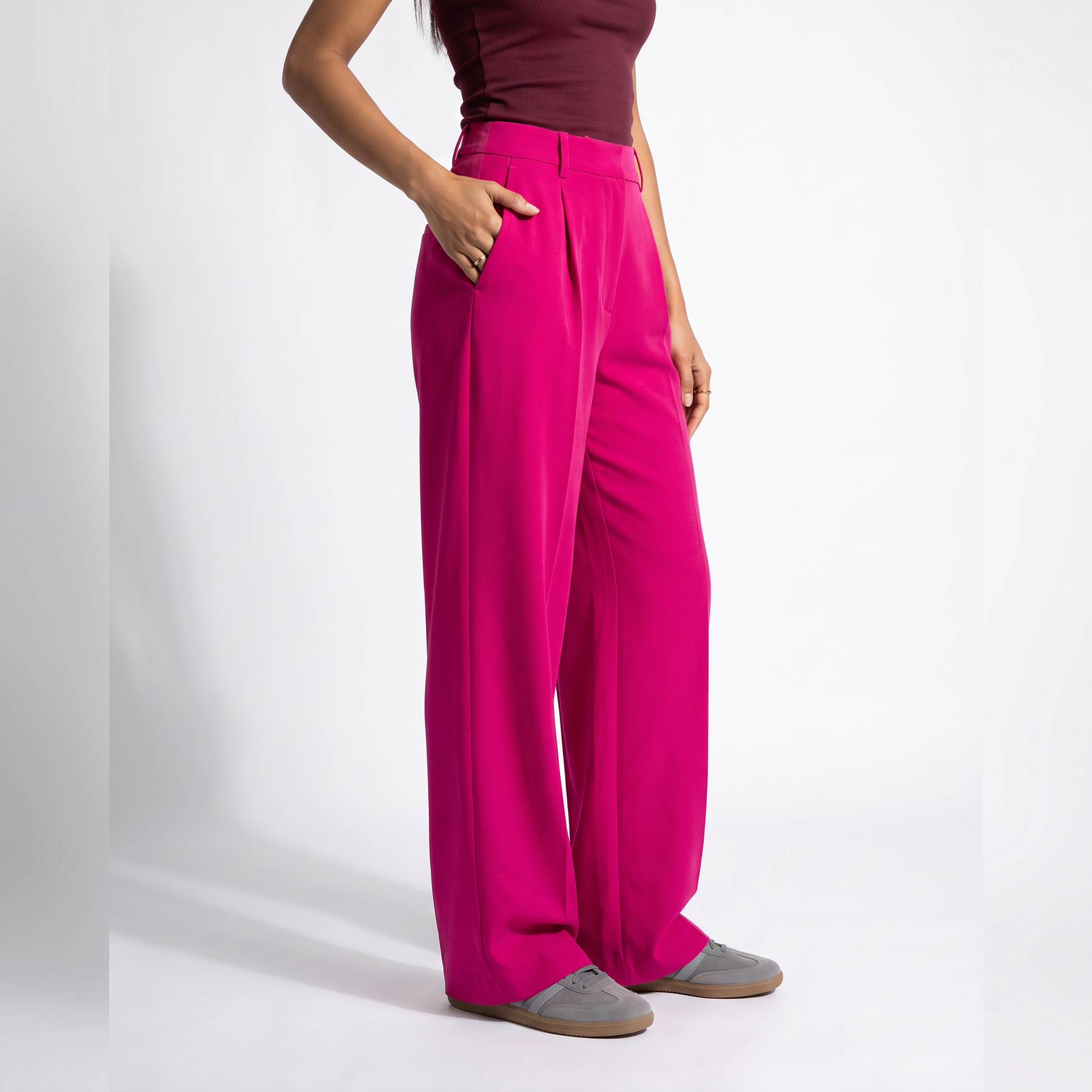 Sunoire summer elastic waist dress pants for woman new in mopping suit pant straight loose casual trousers women bottom crop 3q 01
