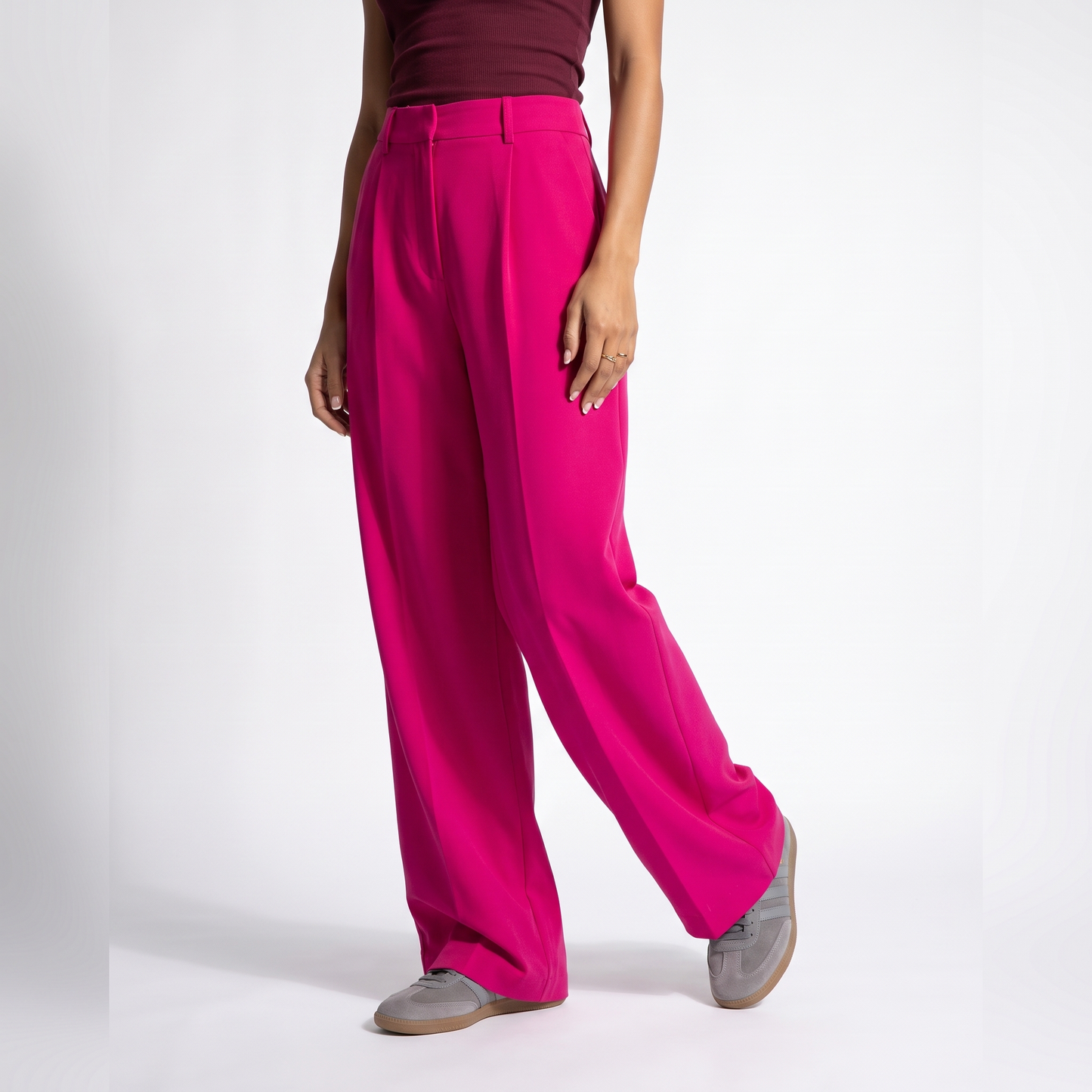 Sunoire summer elastic waist dress pants for woman new in mopping suit pant straight loose casual trousers women bottom front crop 01