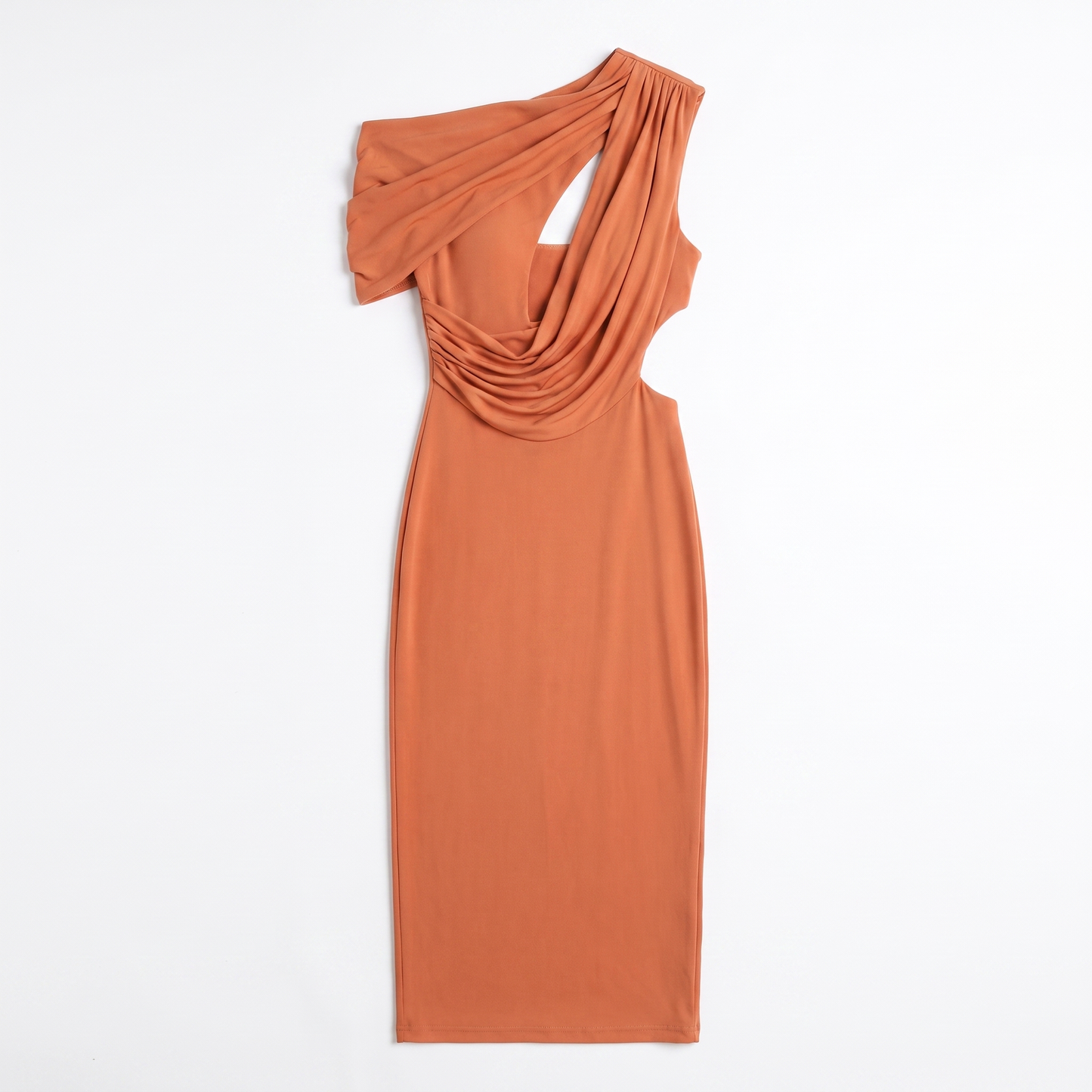 Sunoire summer new solid color casual short sleeved ribbon hollow slim fit maxi women evening party dress garment flatlay 01