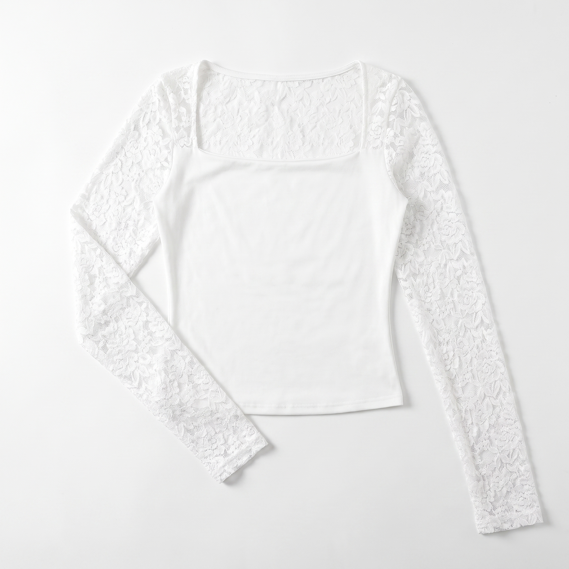 Sunoire summer sexy hot girl new women s lace t shirt slim fit slimming long sleeves top garment flatlay 01
