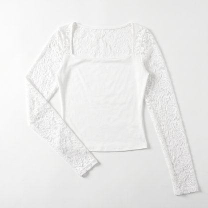 Sunoire summer sexy hot girl new women s lace t shirt slim fit slimming long sleeves top garment flatlay 01